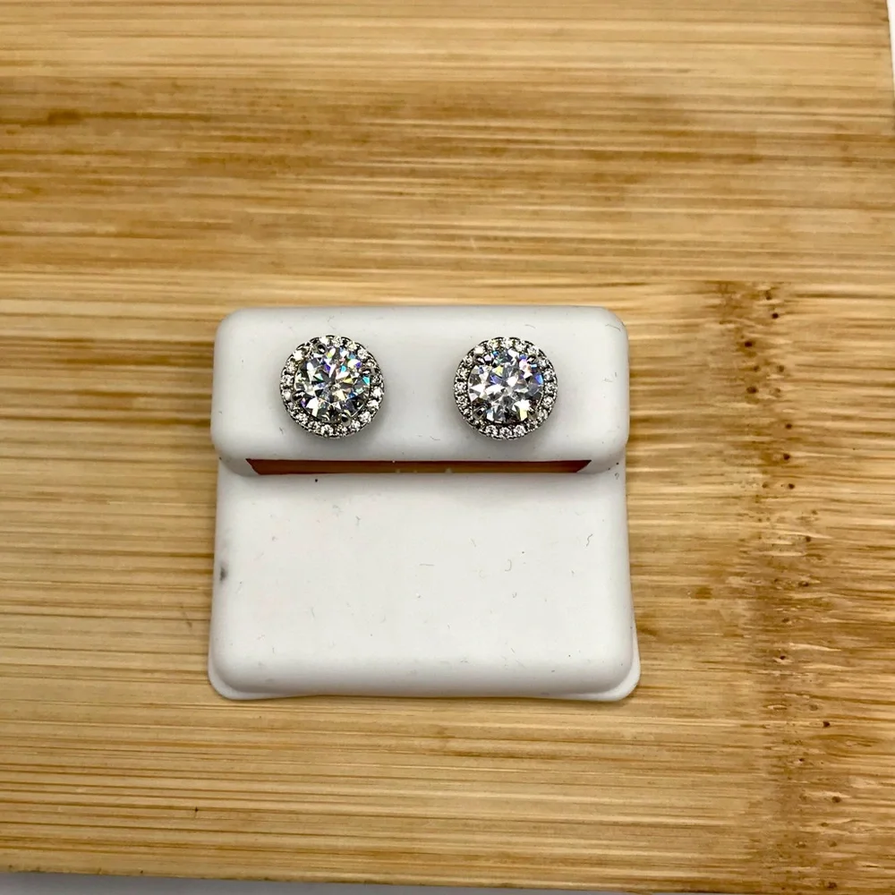 925 Sterling Silver 3.00CT MOISSANITE Halo Stud Earrings Screw Back